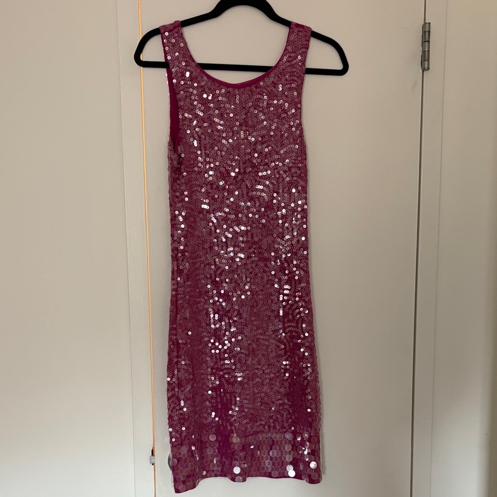 Sleeveless Pink Sequin Midi Dress